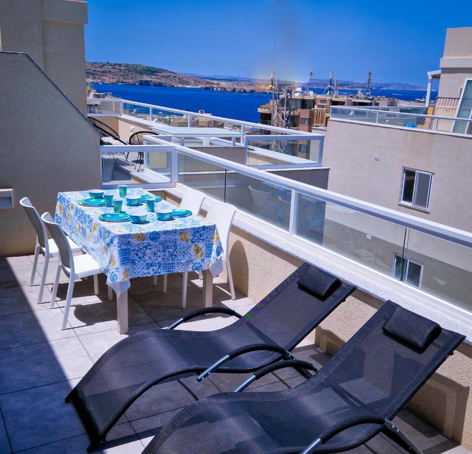 Sea View New Penthouse Terrace & Garage Parking Apartment St. Paul's Bay Ngoại thất bức ảnh