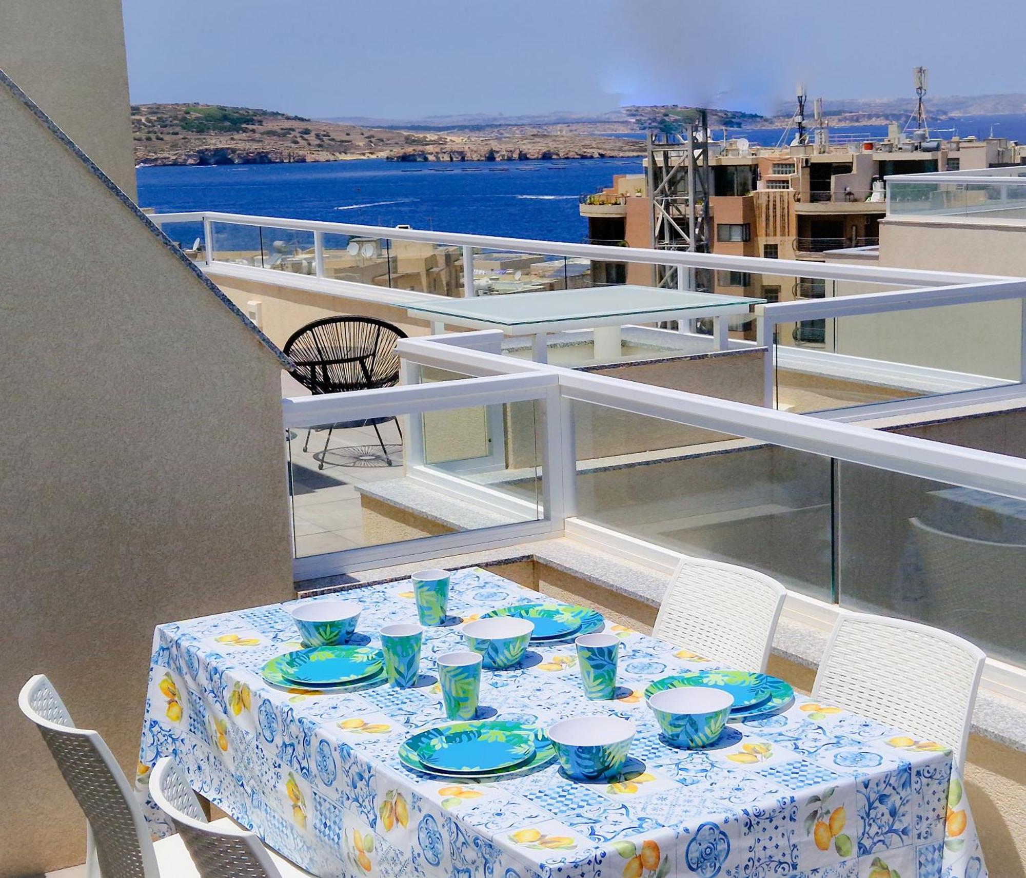 Sea View New Penthouse Terrace & Garage Parking Apartment St. Paul's Bay Ngoại thất bức ảnh